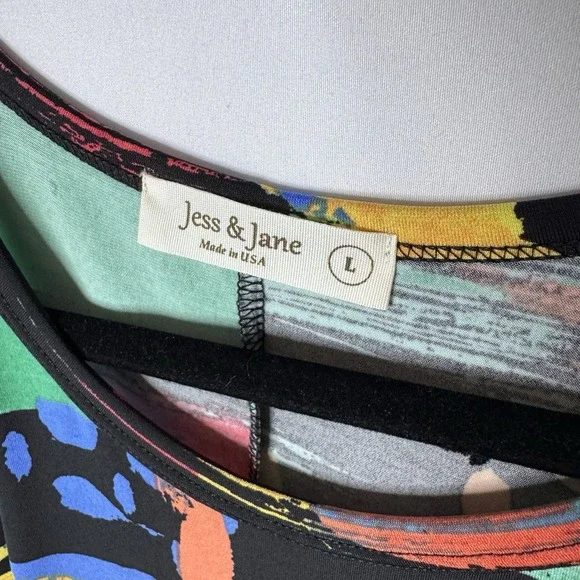 Jess & Jane Aspen Dress Sz L Bold Abstract Comfortable Artsy Art Wear Colorful - Picture 4 of 11